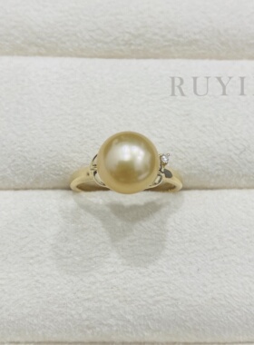 专柜高品质厚金版定制/18k黄金钻石/天然海水南洋金珍珠戒指T家