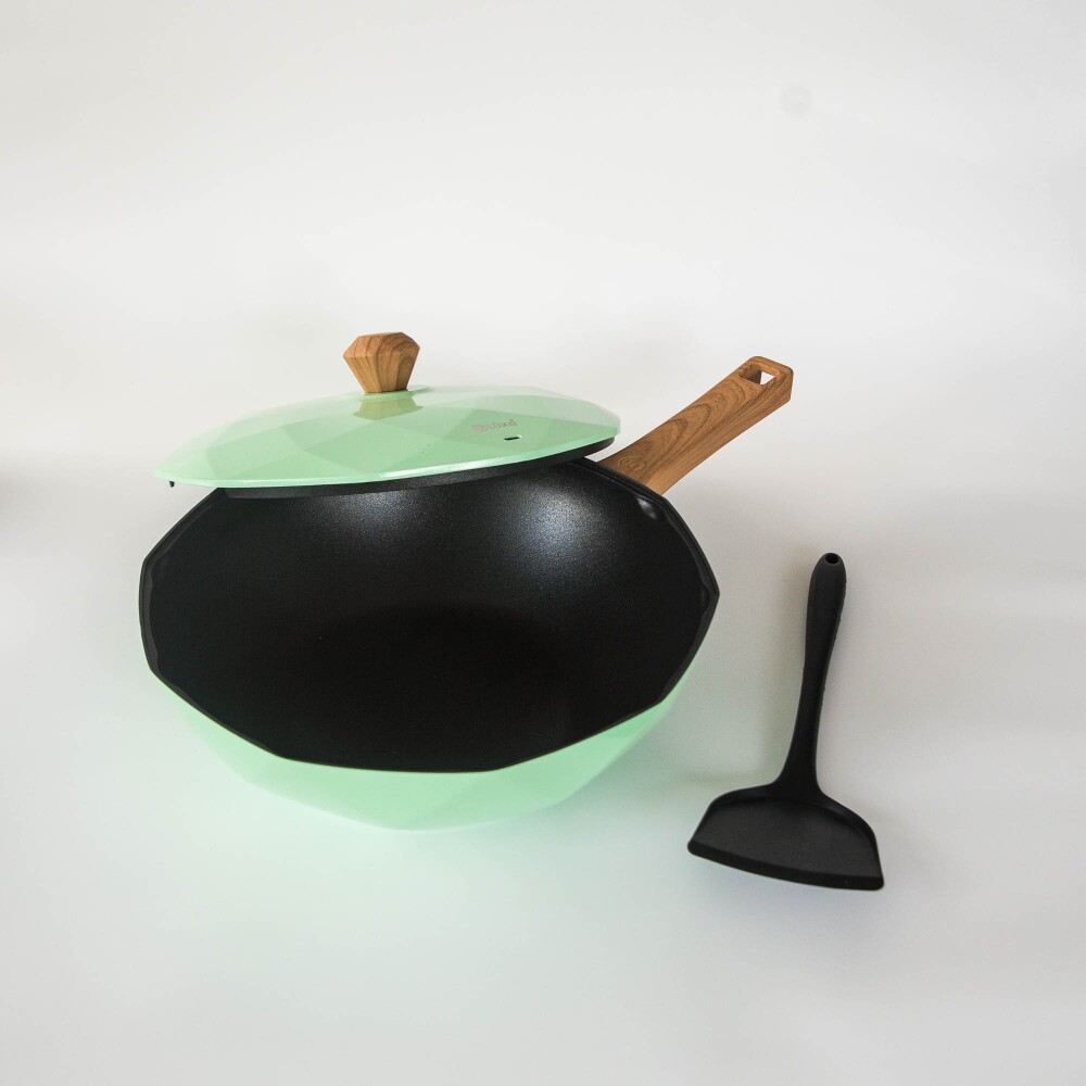 Delu*30㎝高品不粘炒锅麦饭石钻石涂层家用可洗碗机电磁炉通用