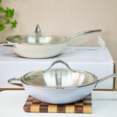 菲仕朗埃森系列32㎝炒锅316不锈钢蜂窝珐琅炒锅平底炒菜锅通用