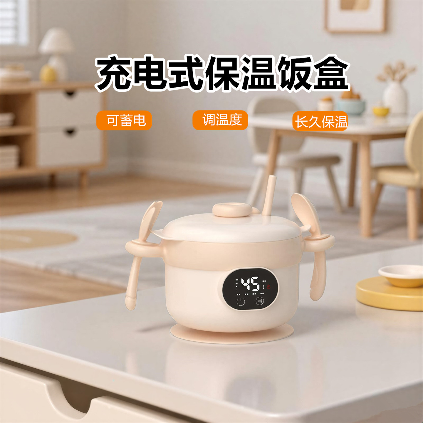 婴儿辅食保温饭盒充电式恒温餐盒宝宝便携粥壶智能加热保温碗饭盒