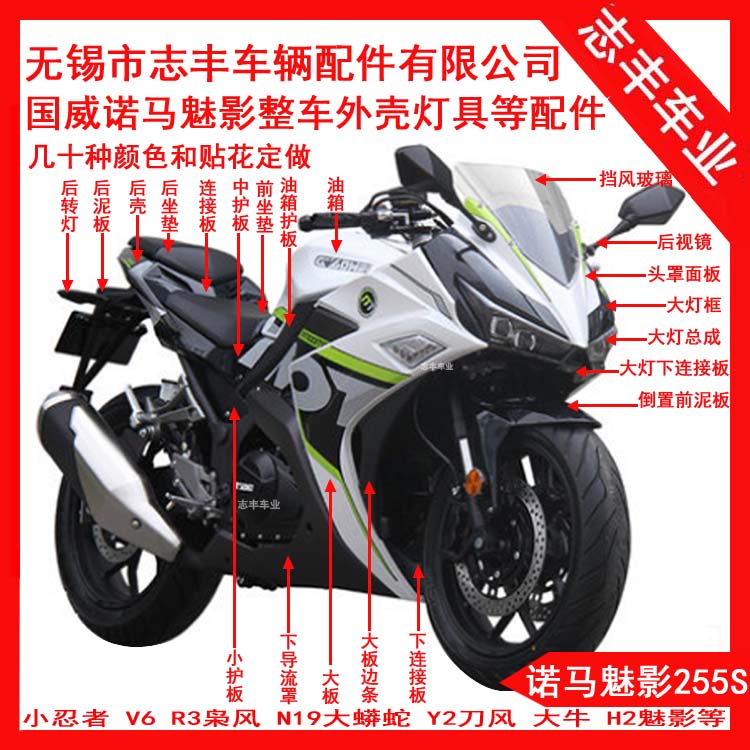 Noma Phantom 255S shell, large plate hood, diversion cover, guard panel, headlight, Guowei GW300 sports car accessories