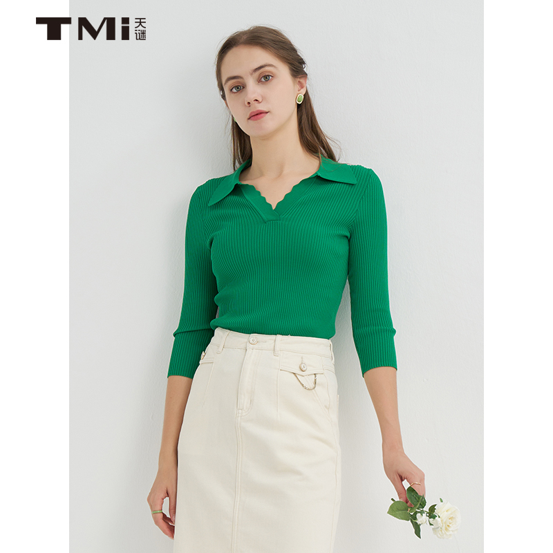 天谜polo领针织衫简约