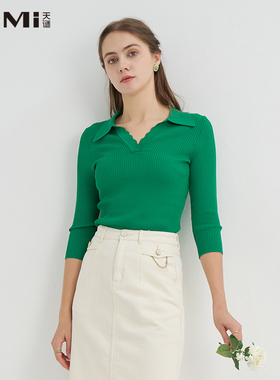 天谜针织衫polo领纯色休闲简约上衣2023春季女装TMi231125