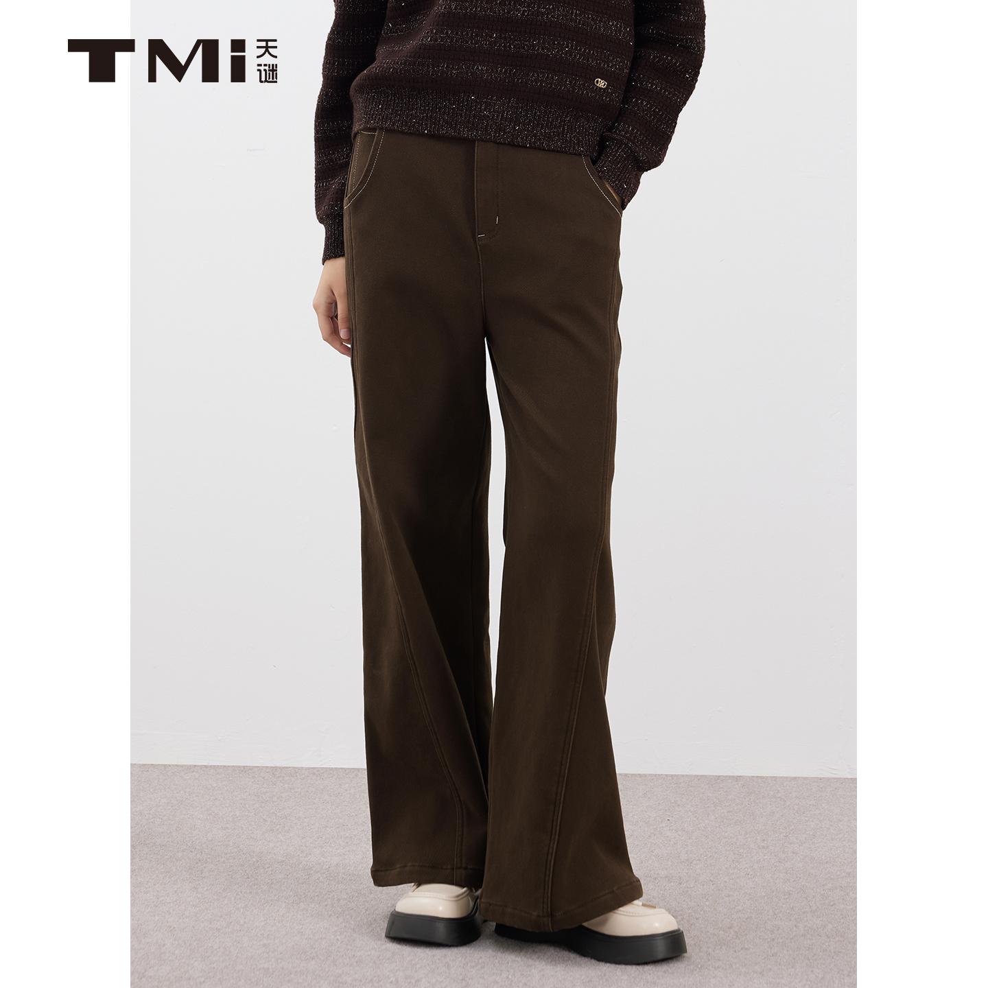 天谜加绒加厚雅丹风直筒牛仔裤