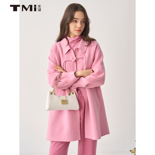 天谜大衣中式盘扣泡泡袖淑女绵羊毛外套2023冬季女装TMi234096