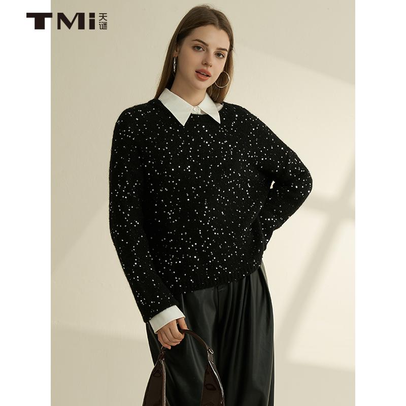 亮片时尚弹性羊毛针织衫