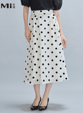 天谜半身裙波点复古风百褶法式雪纺长裙2024夏季女装TMi242001
