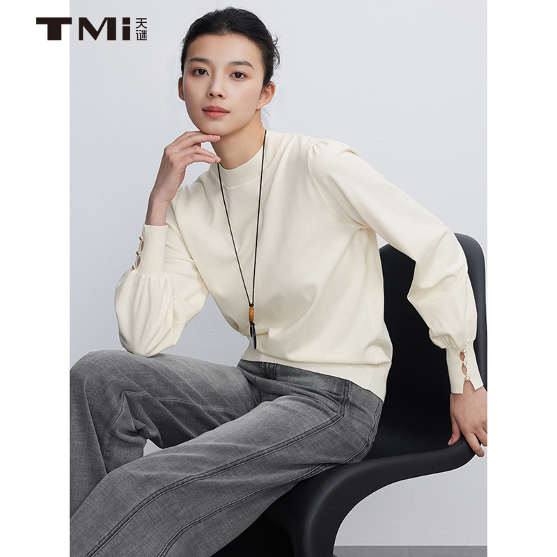 天谜半高领长袖针织衫