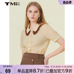 纯色娃娃领双层领单排扣甜美雪纺衫 小衫 夏季 TMi天谜女装 212174