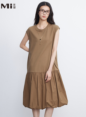 天谜简约舒适连衣裙棉质百褶A版无袖休闲裙装2025夏季TMi252032