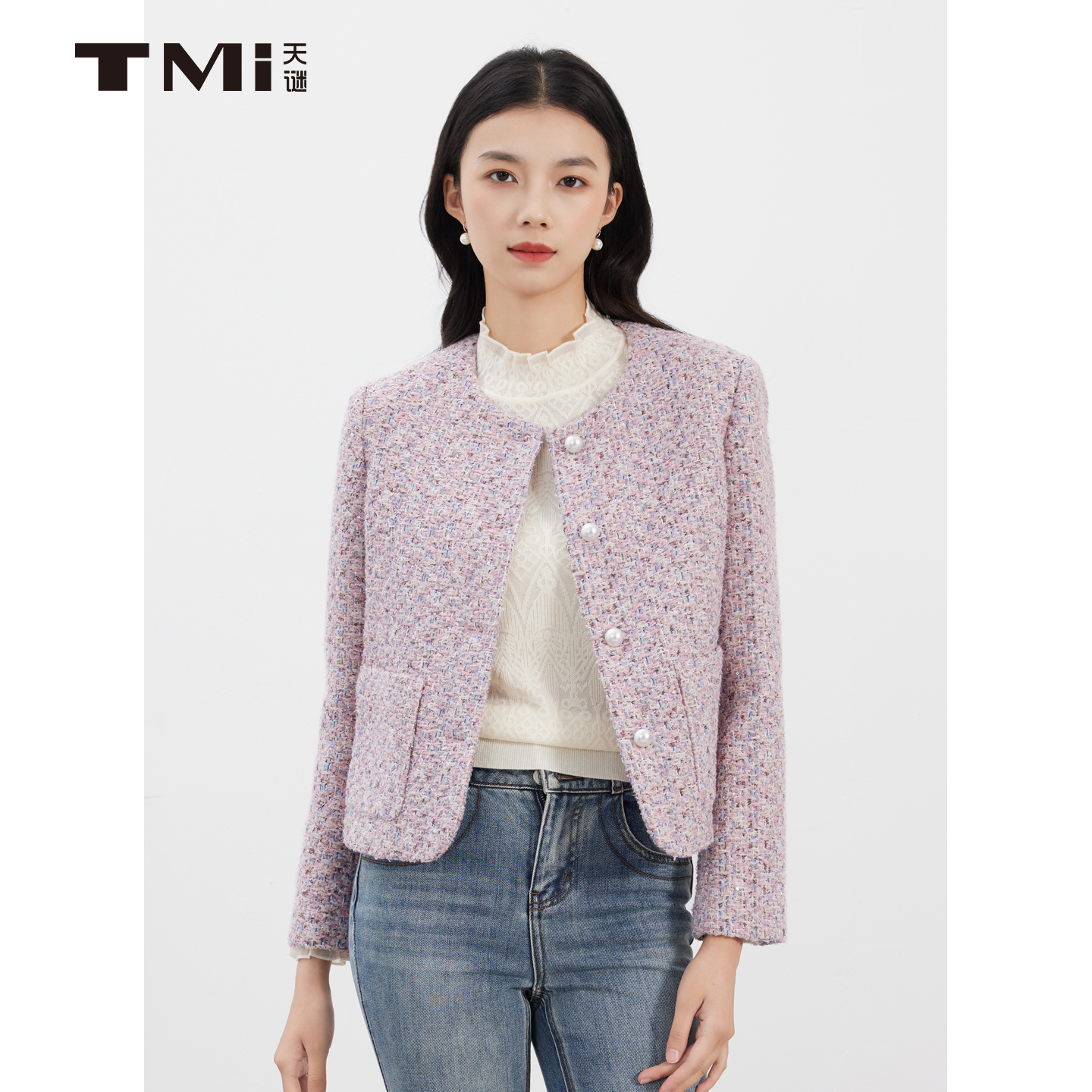 天谜淑女小香风粗花呢外套