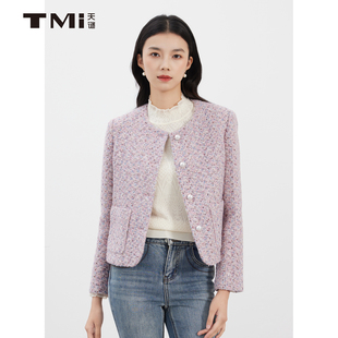 天谜淑女小香风外套圆领粗花呢上衣2025秋季女装新品TMi253064
