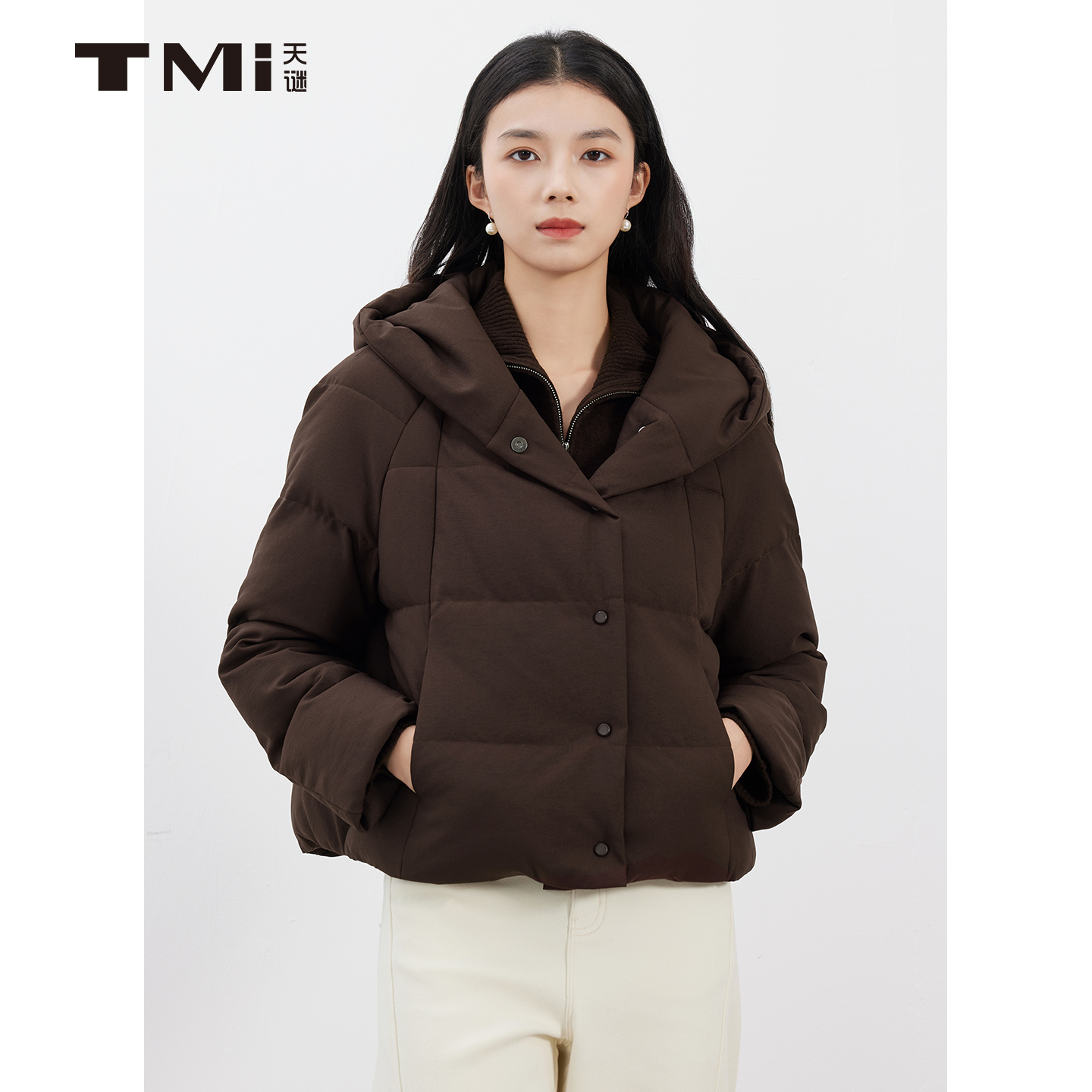 天谜磁吸扣休闲连帽羽绒服