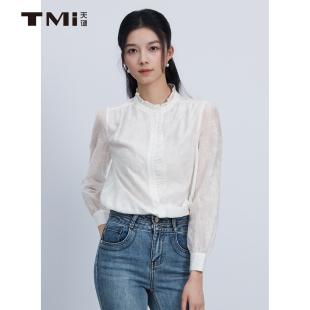 新品 天谜时尚 上衣2025秋女装 钩花花边立领长袖 TMi253009 蕾丝衬衫