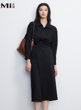 天谜衬衫连衣裙时尚通勤简约中长款长裙2025春季女装TMi251035