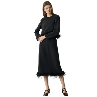 天谜套装裙圆领上下装可拆卸羽毛装饰2024秋季女装TMi243025