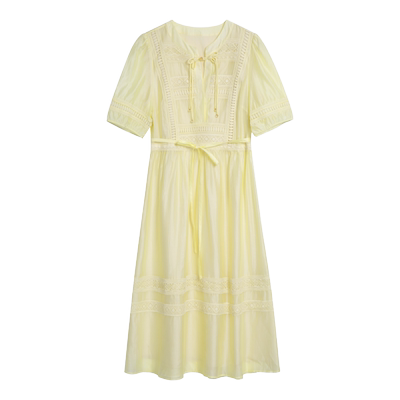 天谜温柔国风A版收腰连衣裙