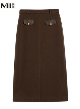 天谜半身裙知性通勤时尚气质优雅简约长裙2024冬季新品TMi244143