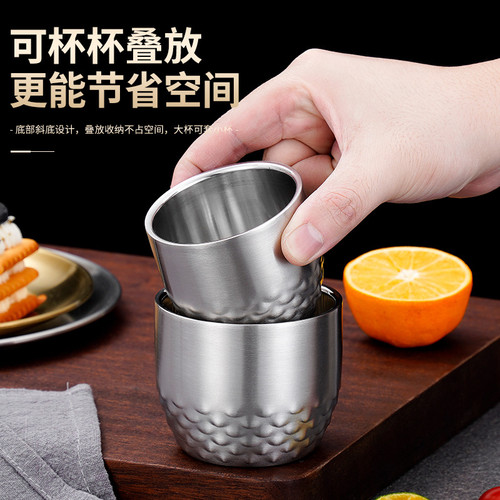 304不锈钢食品级正品二两白酒杯家用泡茶咖啡酒具双层防摔分酒器