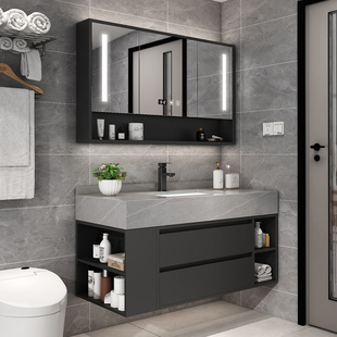 岩板一体浴室柜智能镜柜侧面马桶开放格卫生间洗漱台洗脸盆洗手池