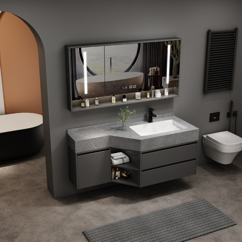 岩板无缝陶瓷盆转角斜角异形浴室柜组合洗手脸盆柜卫生间洗漱台池,家装主材,浴室柜组合,淘宝优惠券,粉丝福利购,淘宝优惠卷