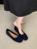 Женские корейские замшевые туфли на плоской подошве, весна-осень 2025, новые женские балетки на одной ножке в стиле ретро, ​​балетки на плоской подошве