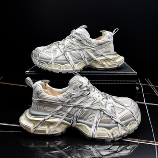 巴黎老爹鞋男2026春季新款绑带设计感时尚潮牌男鞋厚底休闲运动鞋