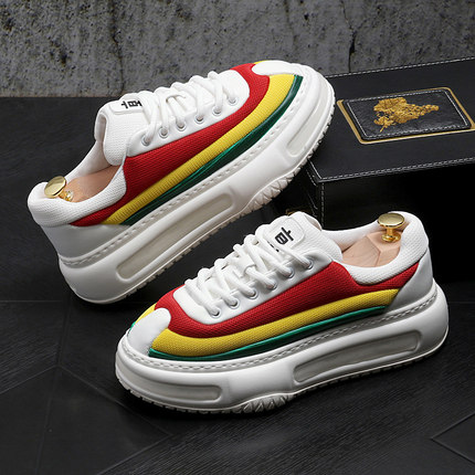 秋季透气板鞋潮流百搭男士休闲鞋网红爆款潮牌男鞋增高厚底松糕鞋