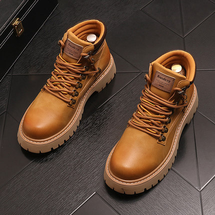 高街马丁靴男款秋冬季加绒保暖高帮棉鞋真皮靴子英伦风户外工装靴