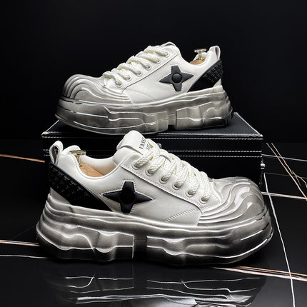 欧洲站男鞋秋冬季贝壳头板鞋增高厚底大头鞋小众复古做旧休闲鞋子