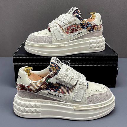 小白鞋男秋冬季加绒保暖棉男鞋高级感痞帅刺绣板鞋厚底运动休闲鞋