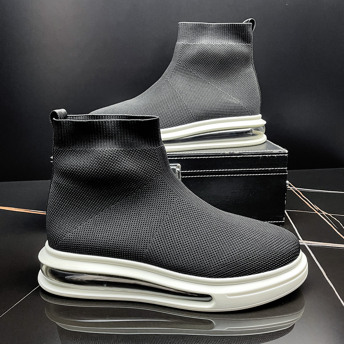 飞织弹力袜子鞋2026春季新款男鞋百搭网红潮牌鞋子男气垫底高帮鞋