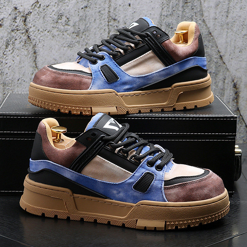 小众男鞋2025新款复古撞色牛仔布鞋厚底休闲鞋潮流百搭运动板鞋子,流行男鞋,休闲板鞋,淘宝优惠券,粉丝福利购,淘宝优惠卷