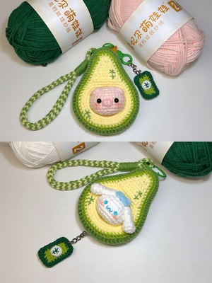 新年礼物祝你富得流油毛线手工编织牛油果包挂件钥匙扣diy材料包