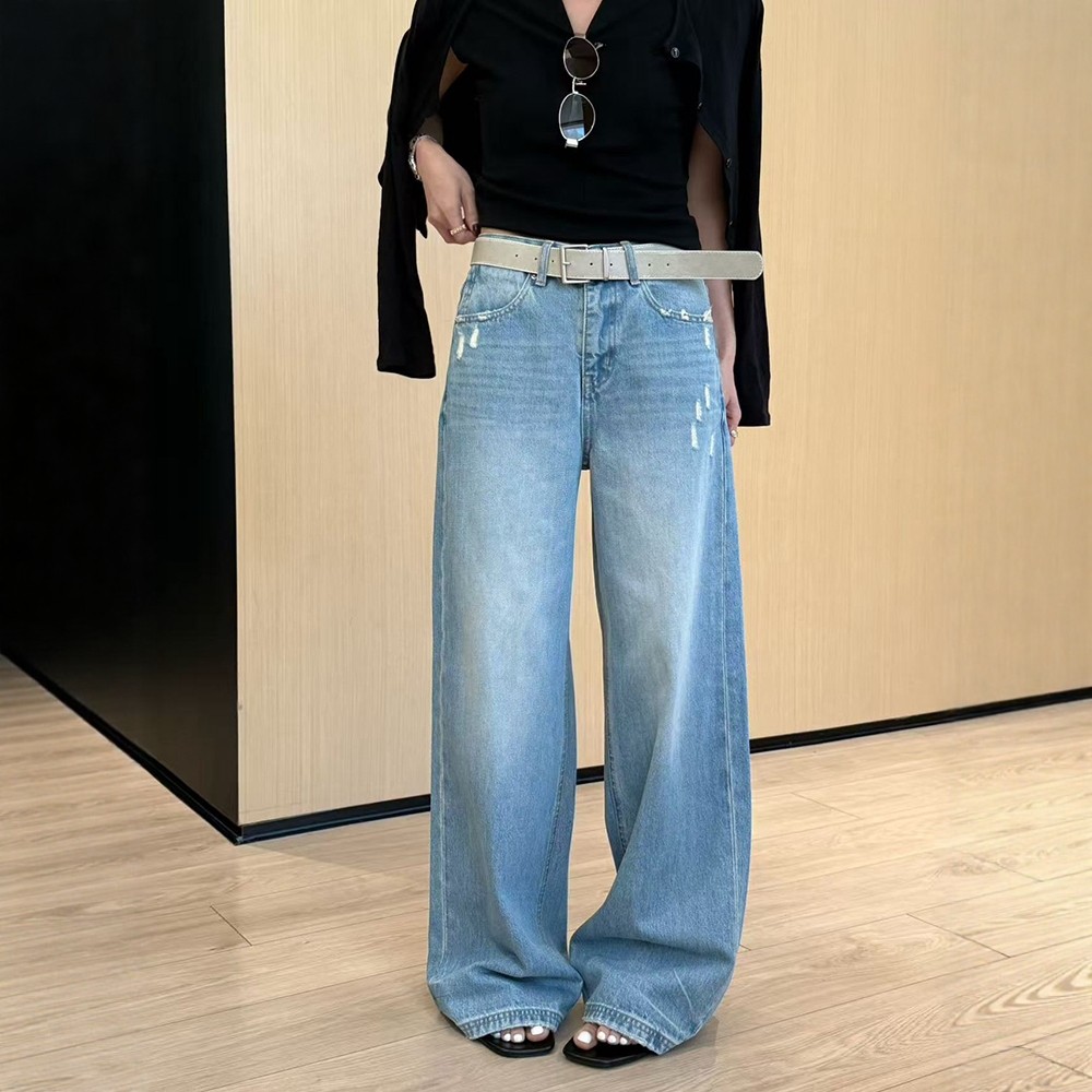 BEKISS贝斯7776-3阔腿牛仔裤女2026春季新款直筒裤复古破洞拖地裤,女装/女士精品,牛仔裤,淘宝优惠券,粉丝福利购,淘宝优惠卷