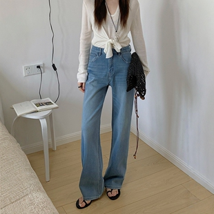 BEKISS贝斯7793阔腿牛仔裤女2026早春新款直筒裤复古高腰拖地裤子
