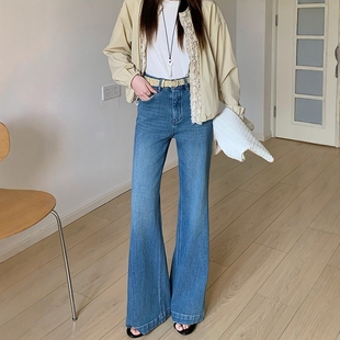 BEKISS贝斯7739-3直筒微喇牛仔裤女早春喇叭裤高腰浅色阔腿拖地裤