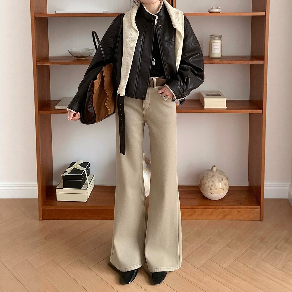 BEKISS贝斯7087加绒直筒喇叭牛仔裤女冬季微喇裤加厚卡其色拖地裤,女装/女士精品,牛仔裤,淘宝优惠券,粉丝福利购,淘宝优惠卷