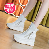 厚底坡跟马丁靴真皮防滑内增高小白鞋 新款 子2025秋季 休闲高筒女鞋