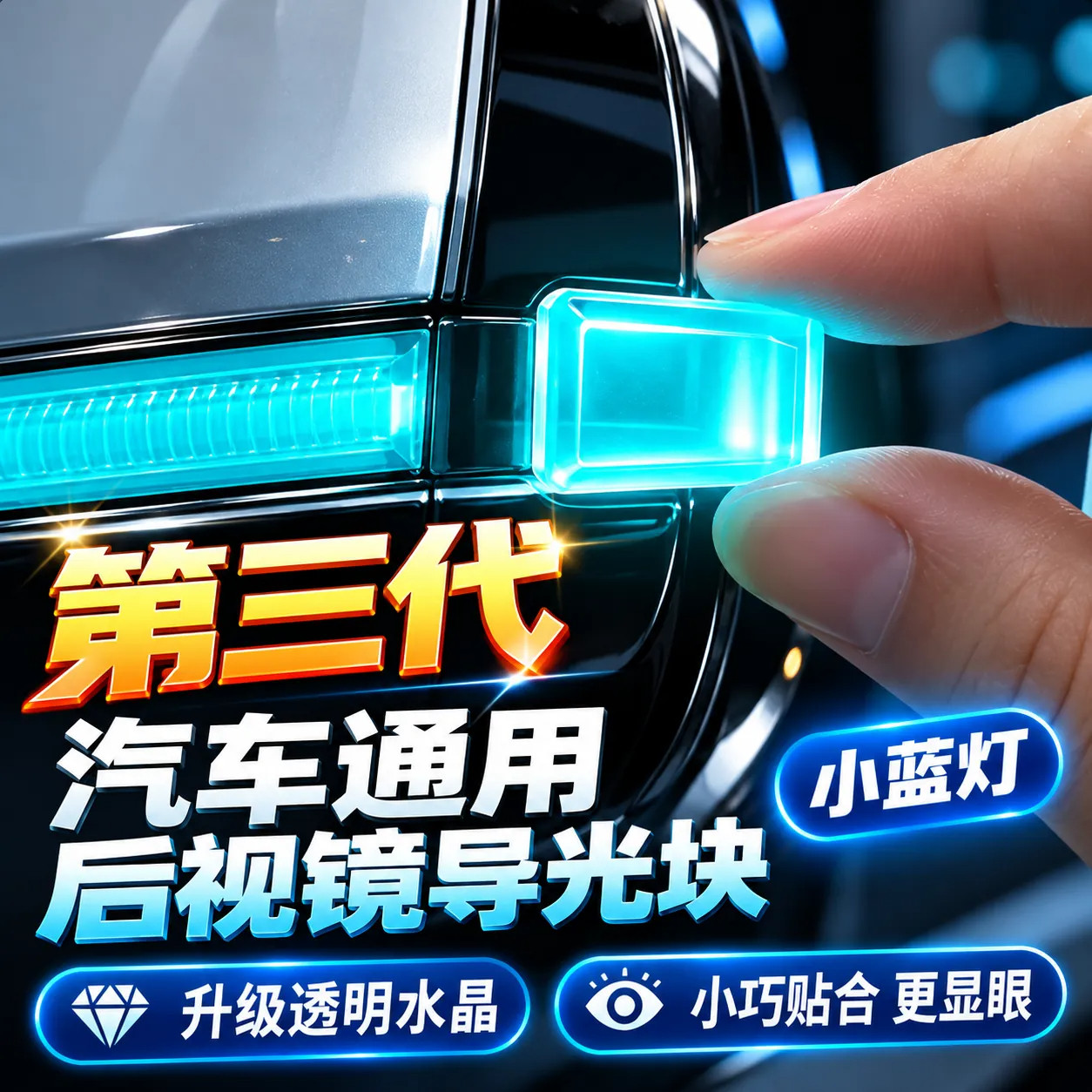 汽车后视镜小蓝灯导光块智驾辅助驾驶导光车载改装饰氛围灯车外灯