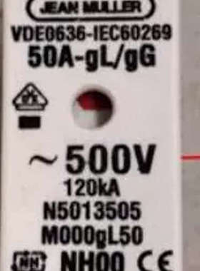 Jeanmueller熔断器M000gL50 50A 500V 120KA gL/gG NH00 N5013505