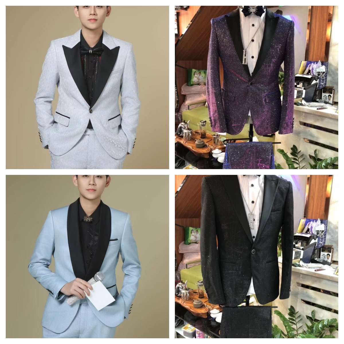 深圳租借男士西服套装年会演出服主持人礼服亮片西装歌手表演服装