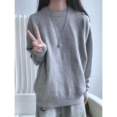 灰色美式复古打底毛衣男冬季加绒加厚保暖针织衫慵懒松弛感毛线衣