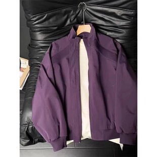 bomber三防冲锋衣拼接立领外套潮流 飞行夹克外套男款 春季 紫色美式