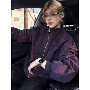 高级感紫色解构拼接夹克男春季痞帅短款外套立领设计感小众潮流