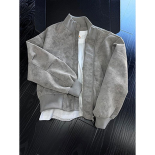 cleanfit美式 春秋季 飞行夹克情侣棒球服 皮衣外套男士 雾面扎染短款