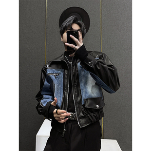 复古外套男女春秋季小众拼接设计韩版潮牌短款百搭夹克休闲上衣bf