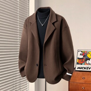 韩系穿搭西装领毛呢夹克男装冬季新款加厚保暖痞帅休闲西服外套潮