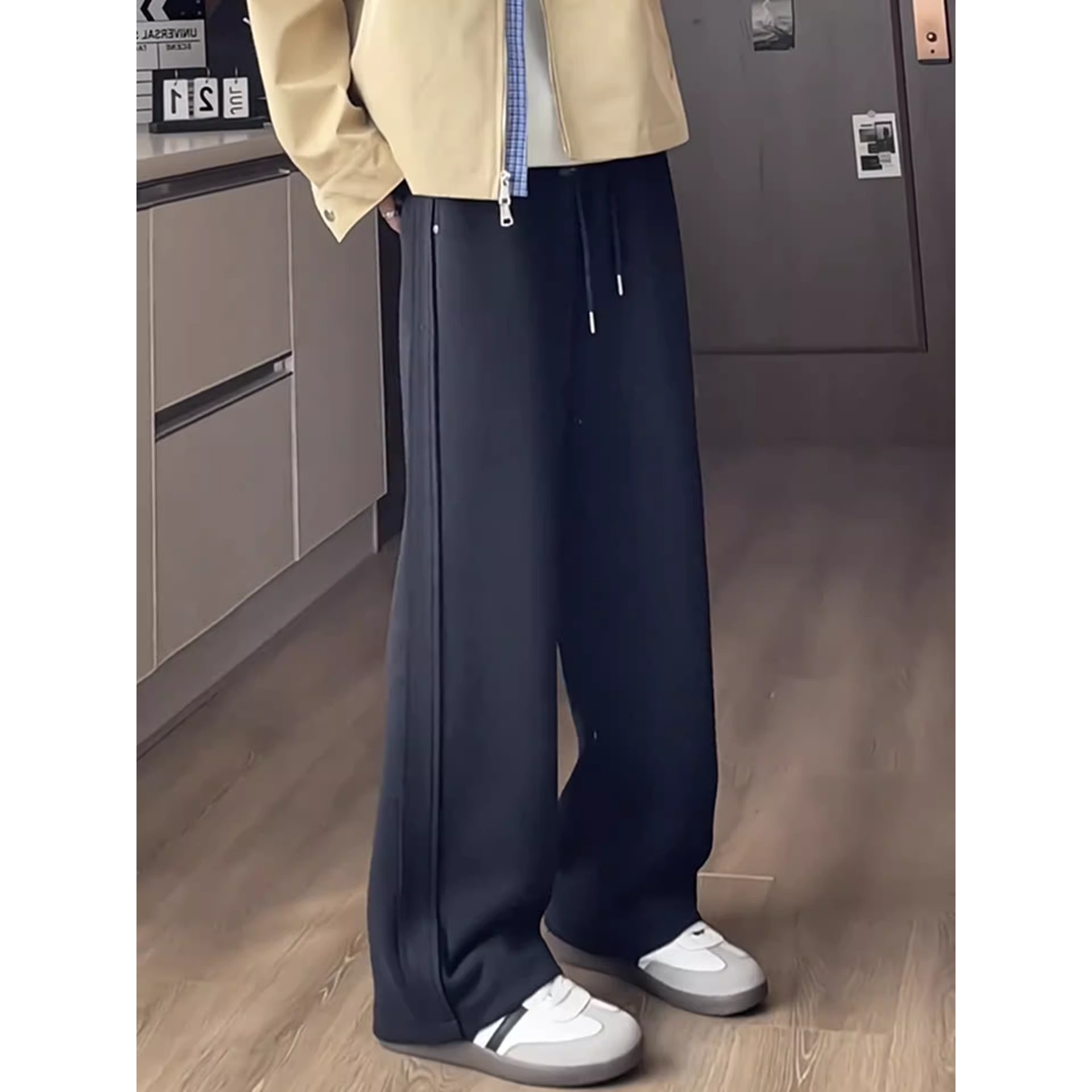 美式高街铆钉休闲裤男款春秋季宽松直筒垂感长裤运动阔腿弯刀卫裤,男装,休闲裤,淘宝优惠券,粉丝福利购,淘宝优惠卷