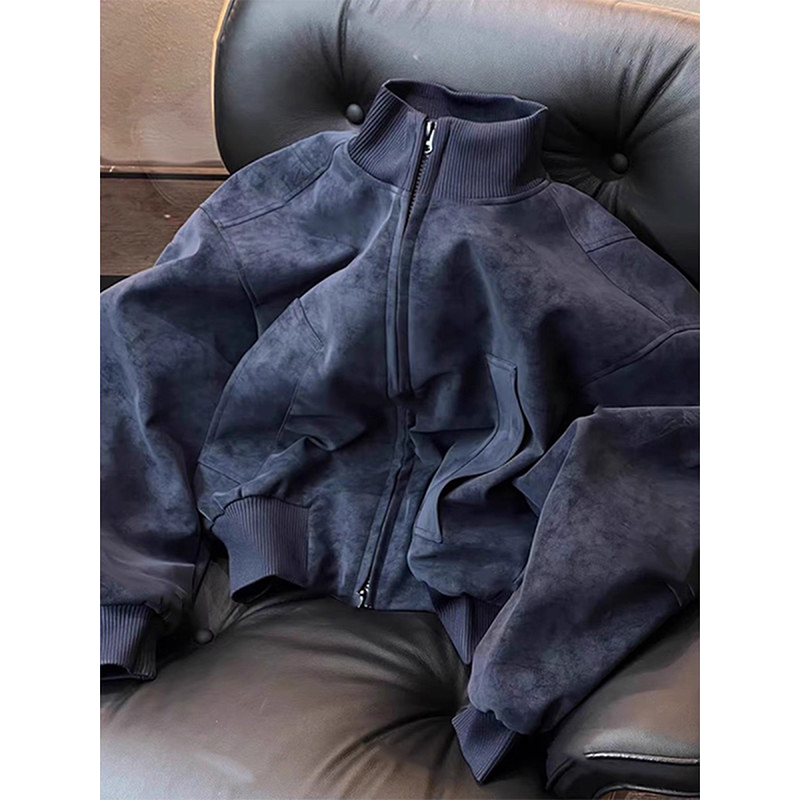 雾面扎染短款皮衣外套男女春秋季cleanfit美式飞行夹克立领棒球服